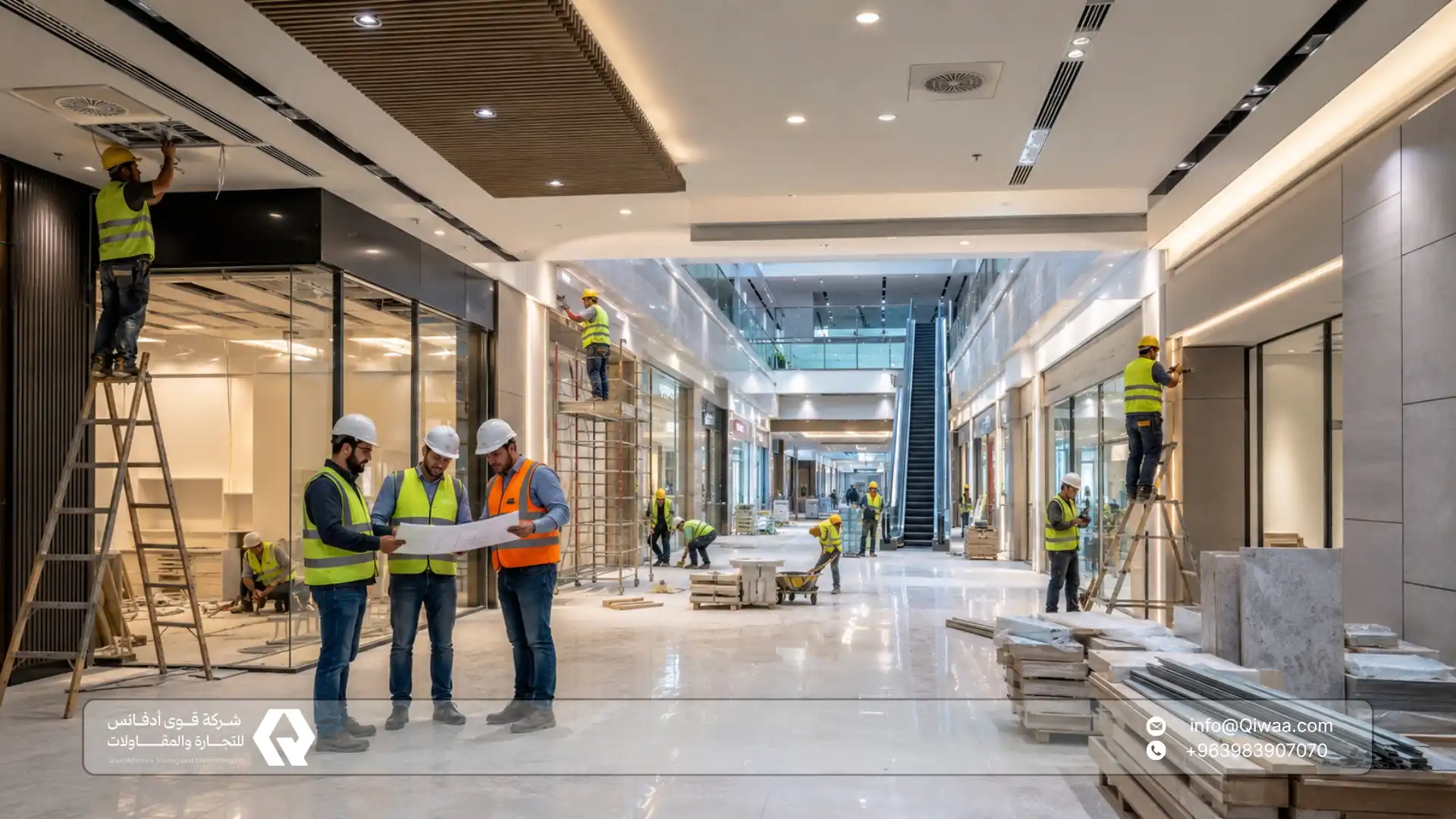 أعمال التجهيز الداخلي Fit-out في سوريا للمجمعات التجارية وصالات العرض 3 مواد الديكور التجاري في سوريا كيف تختار ما يتحمل الاستخدام؟
